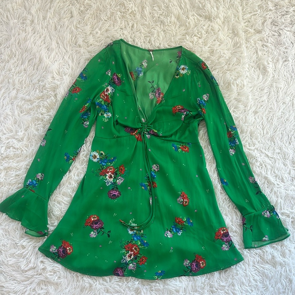 Free People Green Floral Long Sleeve Dress